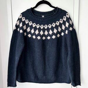 Icelandic navy blue fair isle wool sweater